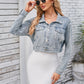 Pocketed Button Up Dropped Shoulder Denim Jacket