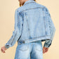 Veveret Button Up Pearl Detail Long Sleeve Denim Jacket