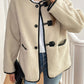 Contrast Trim Drop Shoulder Plush Coat