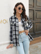 Plaid Collared Neck Buttoned Shirt with Pockets Black