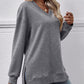 V-Neck Slit Long Sleeve Sweatshirt