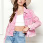 Veveret Button Up Cropped Denim Jacket