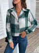 Perfee Plaid Collared Neck Button Up Long Sleeve Jacket Green