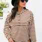 Striped Half-Button Dropped Shoulder Hoodie