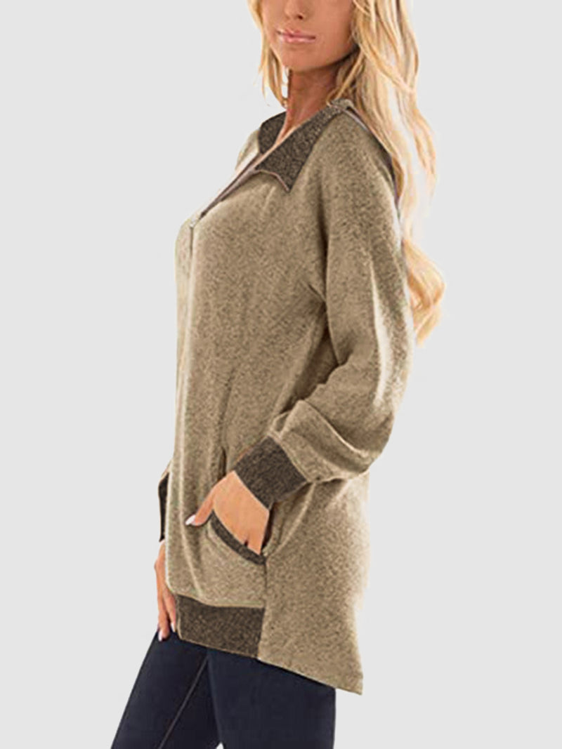 Contrast Half Zip Sweatshirt with Pockets