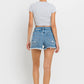 Lovervet Stepped Waist Raw Hem Denim Shorts