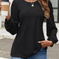 Eyelet Round Neck Long Sleeve Top