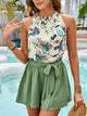 Printed Grecian Neck Top and Shorts Set Matcha Green