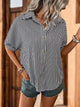 Perfee Striped Collared Neck Half Sleeve Shirt Black White