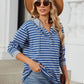 Drawstring Striped Long Sleeve Hoodie