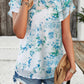 Devine Printed Ruffled Mock Neck Blouse