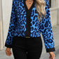 Leopard Notched Long Sleeve Blouse