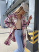 Plaid Collared Neck Longline Shirt Carnation Pink