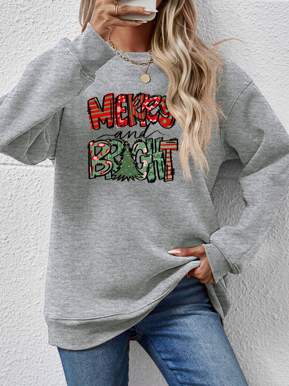 MERRY AND BRIGHT Long Sleeve Sweatshirt Charcoal