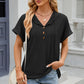 Eyelet Drawstring Hooded Short Sleeve Blouse