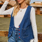 Pocketed Button Up Sleeveless Denim Jacket