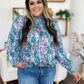 Double Take Full Size Printed Smocked Long Sleeve Blouse