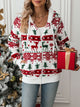 Drawstring Christmas Element Zip Up Hooded Jacket White