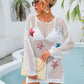 Sequin Star Round Neck Long Sleeve Cover Up