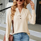 Notched Neck Long Sleeve Buttoned Blouse