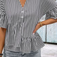 Perfee Striped Asymmetrical Flounce Sleeve Blouse