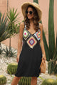 Openwork Sleeveless Embroidery Dress Black One Size