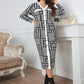 Plus Size Houndstooth Button-Down Long Sleeve Dress