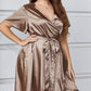 Plus Size Belted Ruffled Surplice Dress