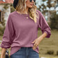 Eyelet Round Neck Long Sleeve T-Shirt