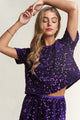 J.NNA Sequin Short Sleeve Crop T-Shirt Royal Purple