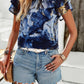 Devine Printed Ruffled Mock Neck Blouse