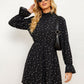 Printed  Long Flounce Sleeve Frill Neck Dress