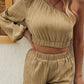 One-Shoulder Balloon Sleeve Crop Top and Shorts Set