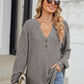 Ribbed Notched Long Sleeve T-Shirt