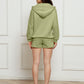 Zip Up Drawstring Hoodie and Shorts Set