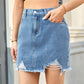 Distressed Raw Hem Denim Skirt