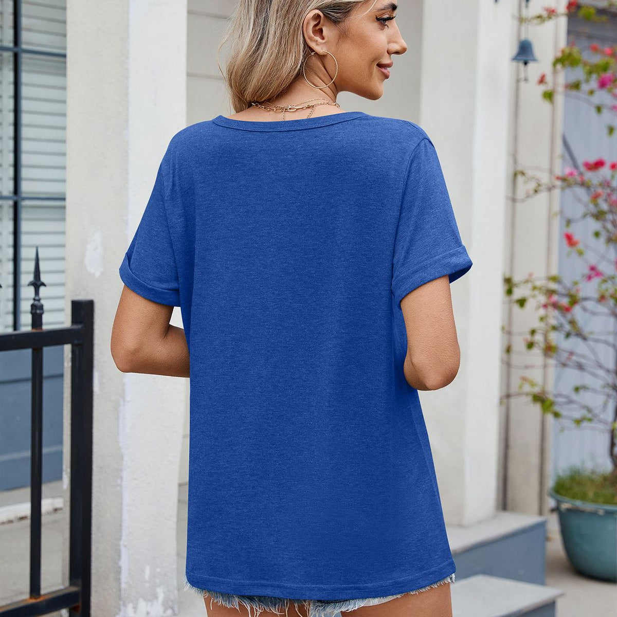 Florira Notched Short Sleeve T-Shirt