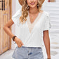 Eyelet V-Neck Petal Sleeve T-Shirt