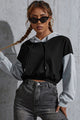 Perfee Contrast Long Sleeve Cropped Hoodie Black