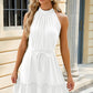 Ruched Grecian Neck Tie Waist Mini Dress