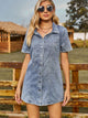 Button Up Short Sleeve Mini Denim Dress Dusty Blue