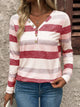 Contrast Striped V-Neck Long Sleeve T-Shirt Blush Pink