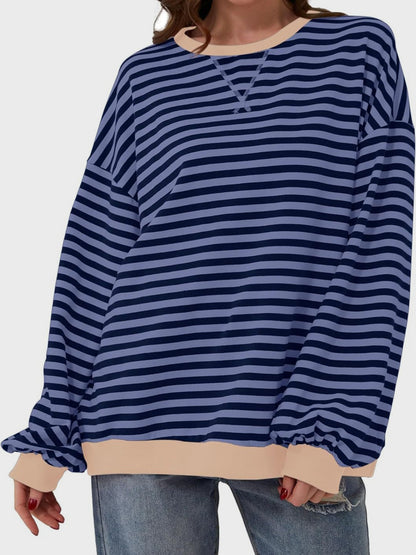 Lovelet Contrast Striped Long Sleeve Sweatshirt Navy