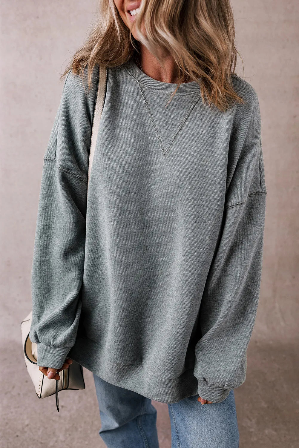 Slit Round Neck Long Sleeve Sweatshirt