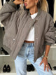 Baseball Collar Snap Down Long Sleeve Jacket Taupe