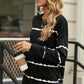 Striped Side Slit Round Neck Sweatshirt