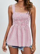 Smocked Plaid Square Neck Tank Deep Red