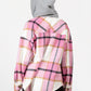 Drawstring Plaid Button Up Long Sleeve Outerwear