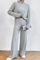 Mock Neck Dropped Shoulder Top and Pants Set Light Gray