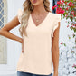 Ruffled V-Neck Cap Sleeve Blouse